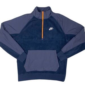 Nike | Men’s Half Zip Fleece Pullover Navy Blue Orange Zipper Kangaroo Size M